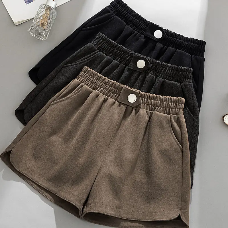 

Shorts Women Autumn And Winter Button Loose And Elastic Hip AA Pants Shorts Woolen Pants Ropa Mujer