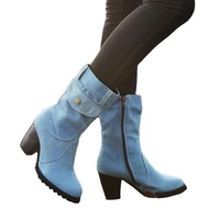 europe new autumn winter boots women fashion denim mid calf riding equestrian botas de mujer platform shoes size 43 women shoes