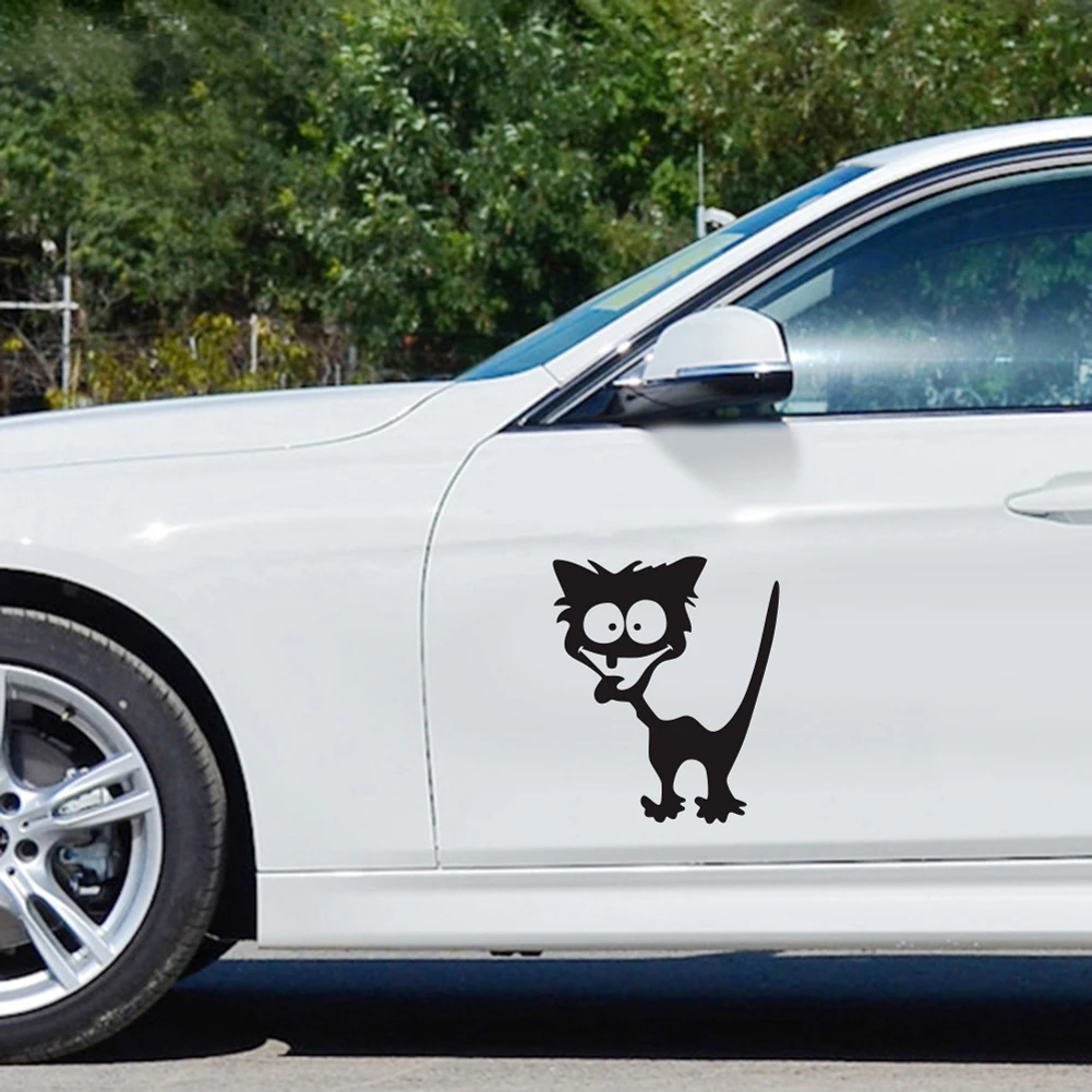 

Car Sticker Styling on Car Reflective Waterproof Vinyl Funny Crazy Cat Accessories Cars Door Body PVC Warning Sign Black White