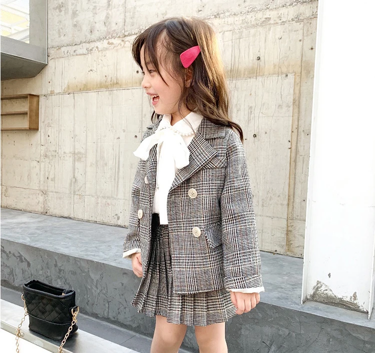 Клетчатые школьные костюмы для маленьких девочек официальная одежда хлопковые