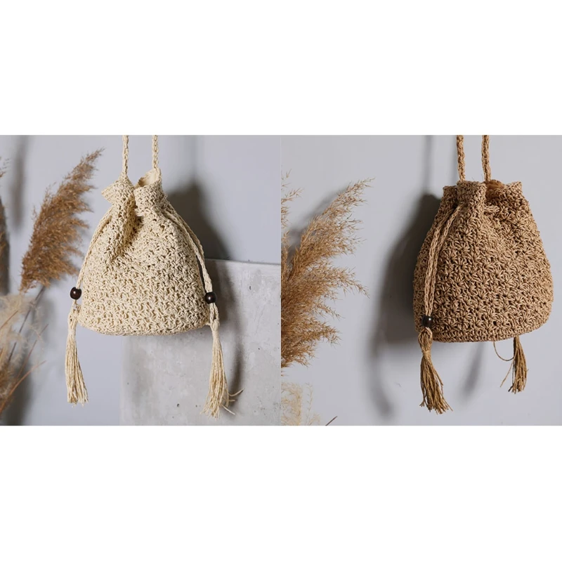 

Women Fashion Weave Shoulder Bag Summer Beach Vacation Crossbody Bucket Bags Vintage Handbag Purse
