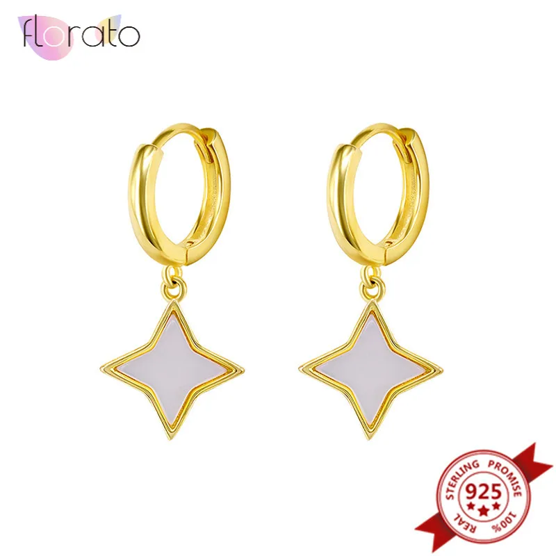 

925 Sterling Silver Shell Hoop Earrings for Women Geometry Earring Star Hanging Huggie Earrings Boho Fashion Jewelry Gifts