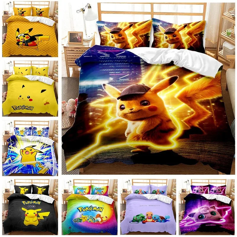 TAKARA TOMY Pokemon Pikachu three-piece 3D digital two-piece bedding comforter bedding sets cute bed sheets comforter bedding