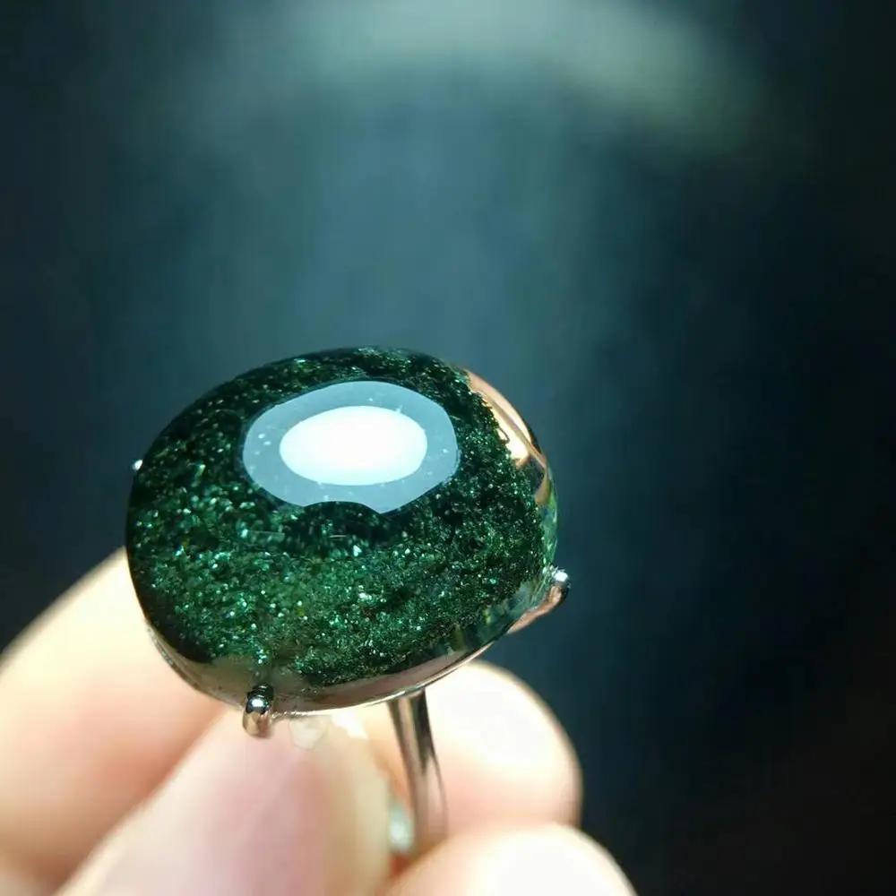

Certificate Natural Green Phantom Quartz Crystal Adjustable Ring 925 Silver Oval Bead Love 17.5/14.5mm Gift Jewelry AAAAA