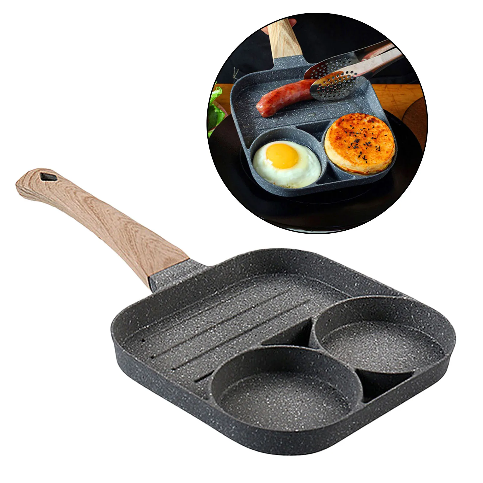 

3-in-1 Stone Egg Frying Pan Burger Sausage Cooker Pan Home Tool