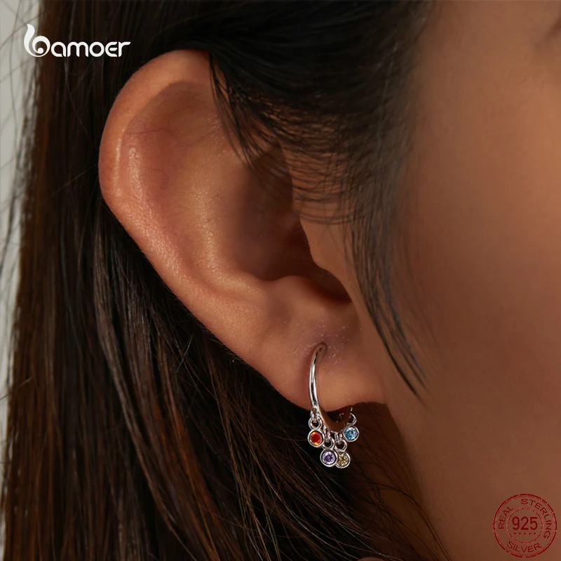 Bamoer Модные Колоритные Серьги-погремушки для женщин из 100% серебра 925 с подвеской из циркона Элегантный ювелирный подарок.