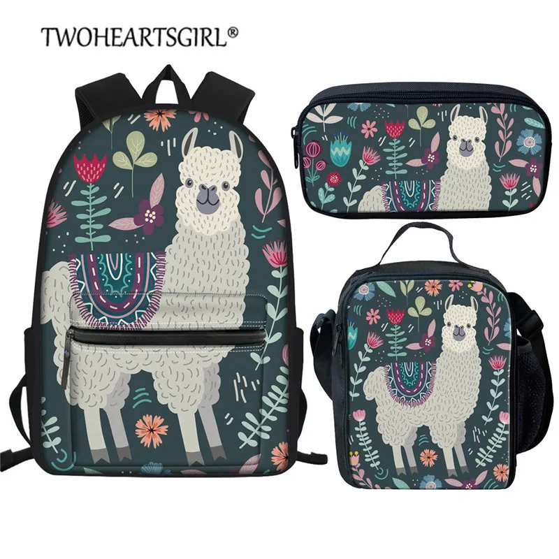 

Сумка для книг с принтом twoheart sgirl с альпакой для подростков, детский портфель с мультяшным рисунком для начальной школы, синий/зеленый цвет