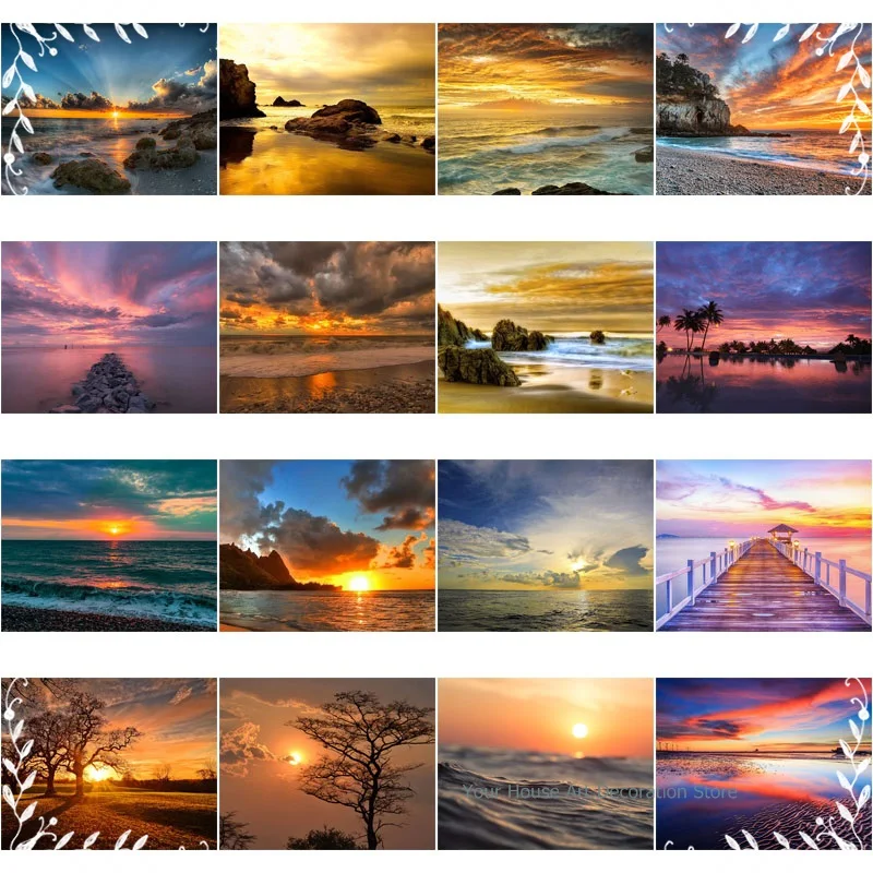 

New Full Square/round Drill 5D Diy Painting Sunset Beach Embroidery Diamond Art Picture of Rhinestones Home Decor