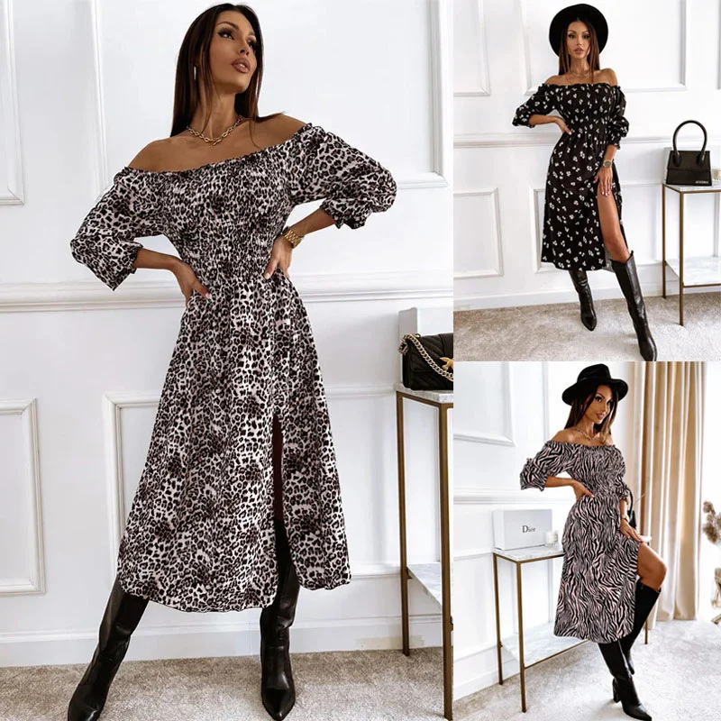 

2021 Autumn Winter New Women's Summer Printed One Shoulder Dress