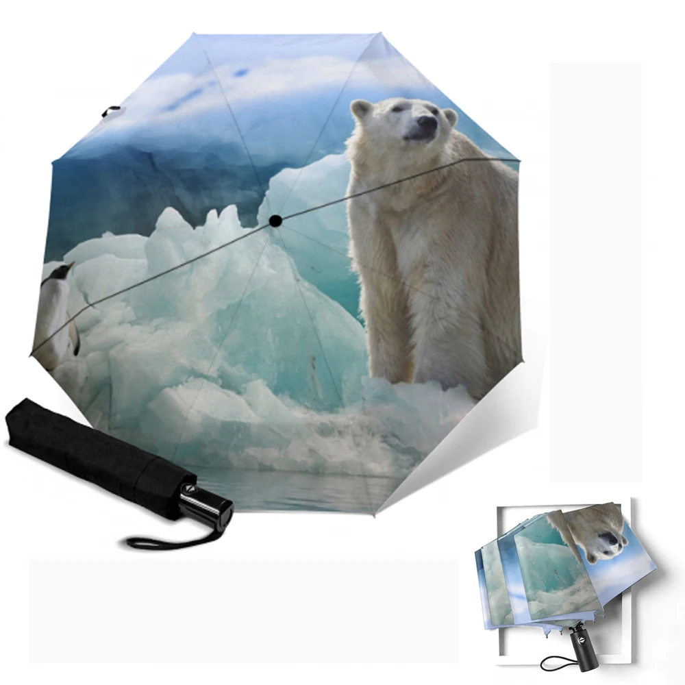Женский зонт с принтом белого медведя складной зонтик 3 принтами животных защита