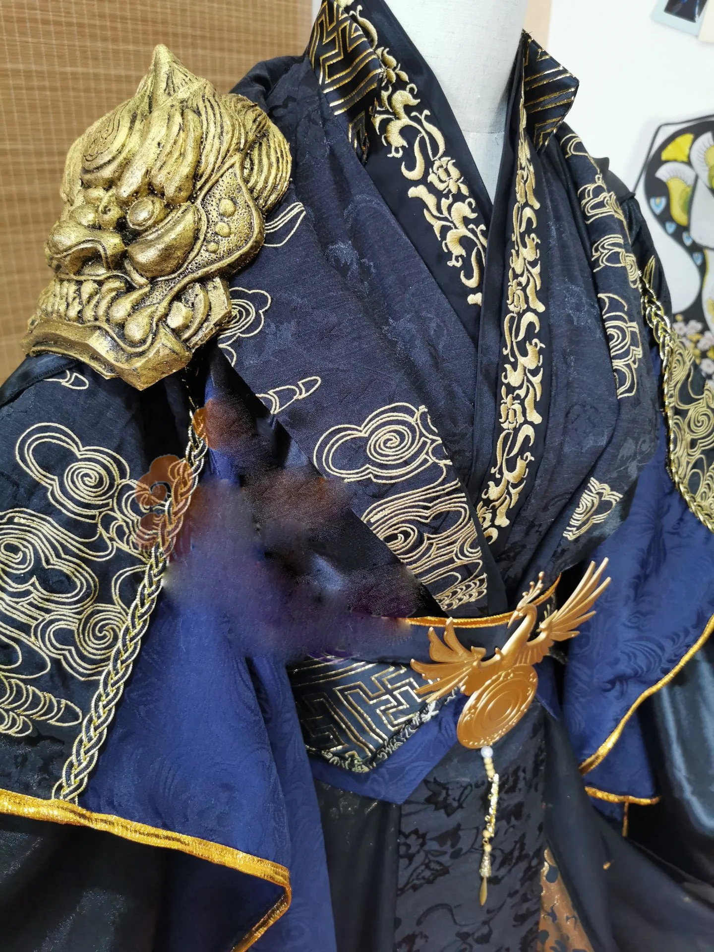 Ta Xian Jun Black Costume Hanfu Cos Chang Geng Original Emperopr cosplay Hanfu Embroidery with Shoulder Lion Armour Male Hanfu