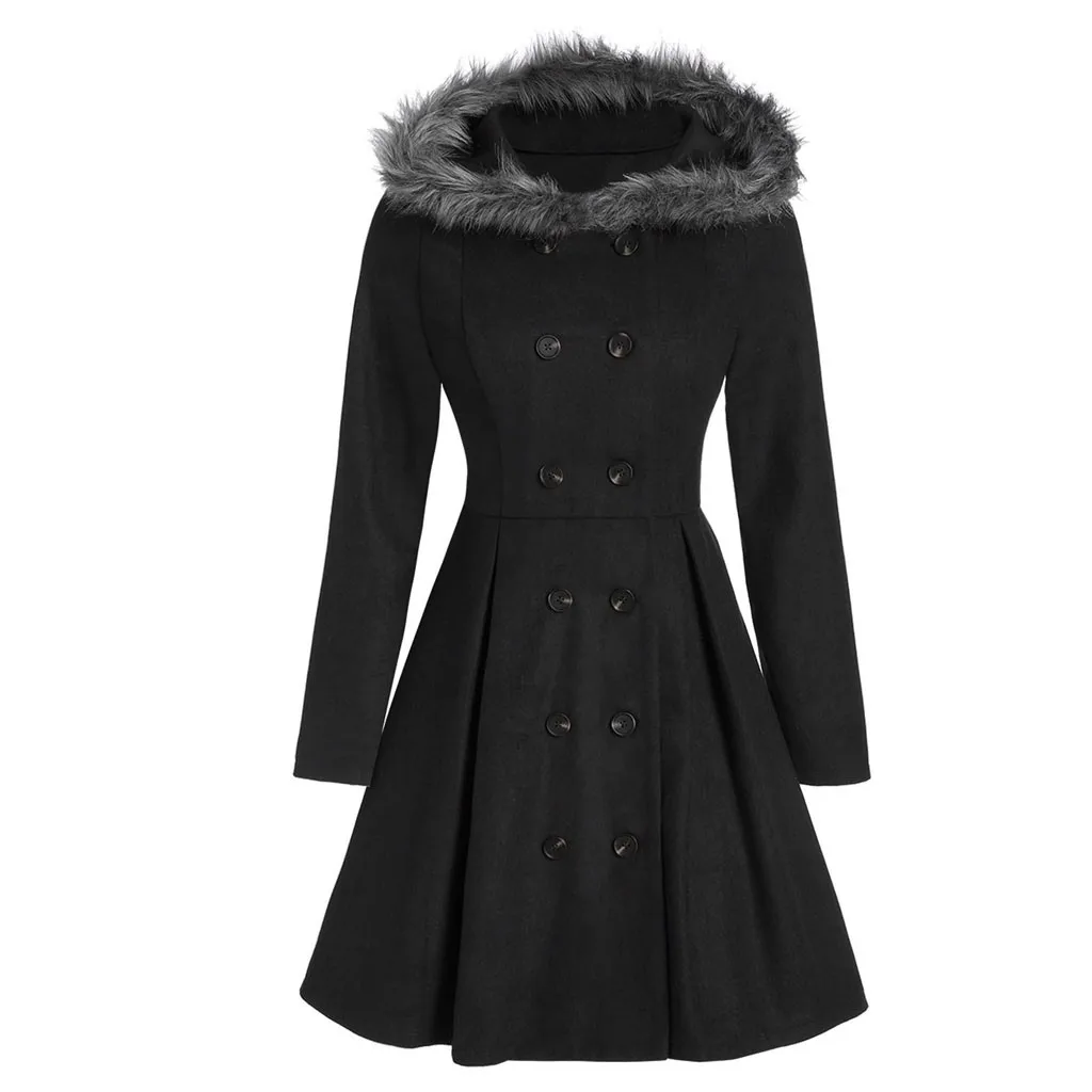 SAGACE Women Fashion Plus Size Double Breasted Fur Hooded Long Coat Full Cotton Pencil keep warm Korean Jacket Casual CoatOct 15