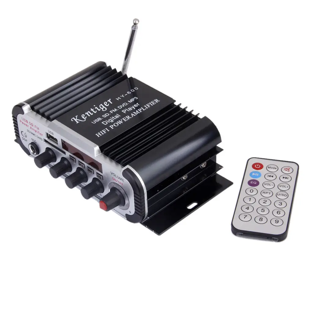 Мини-усилитель мощности для стереомикрофона 12 В 2 канала 20 Вт USB SD FM черный |