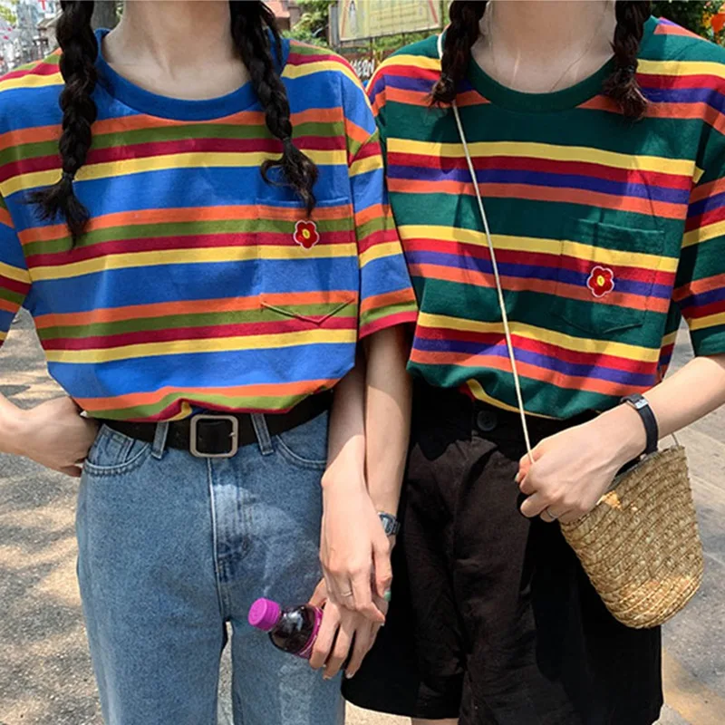 

Jlong Casual Stripe T Shirt Minimalist Short Sleeve Women Clothes Tops T Shirts