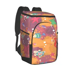 protable insulated thermal cooler waterproof lunch bag marine life on blots picnic camping backpack double shoulder wine bag free global shipping