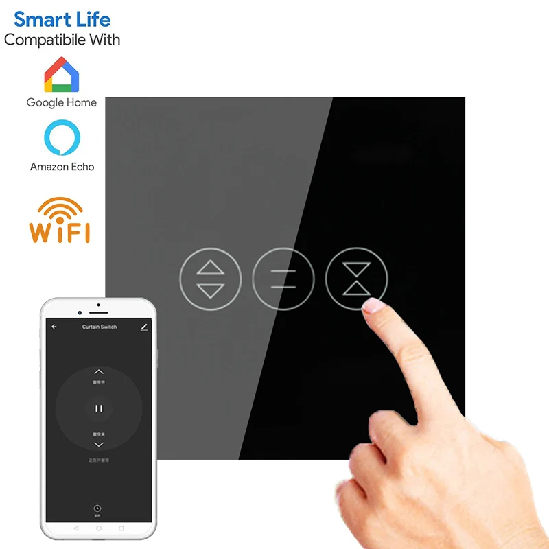 

WIFI smart touch curtain switch APP wireless remote control compatible with alexa voice control EU standard AC 100V 240V switch