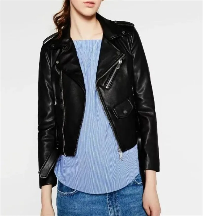 Куртка женская из искусственной кожи повседневный пиджак на молнии с воротником