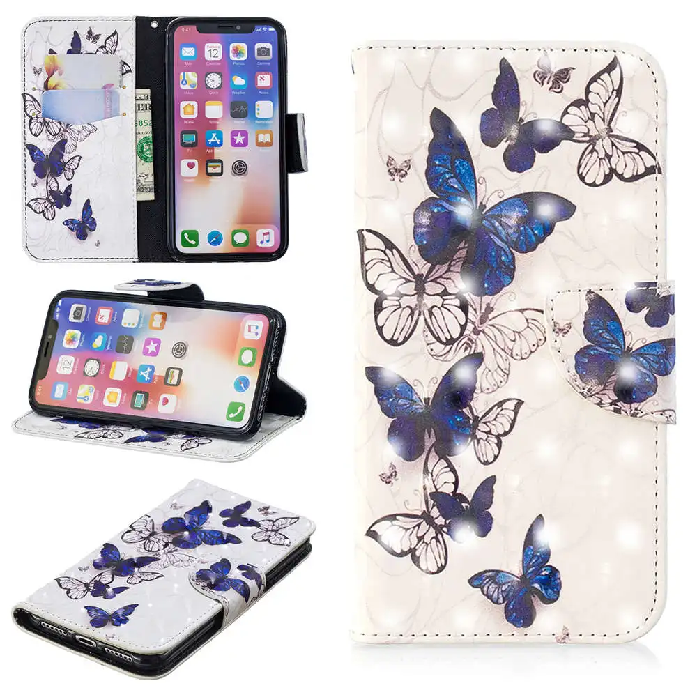 3D чехол-книжка для iphone XS 11 Pro Max, кожаный чехол-книжка для iphone XS Max XR X 7 8 6 6S Plus, чехол для телефона с отделением для карт - Цвет: 4