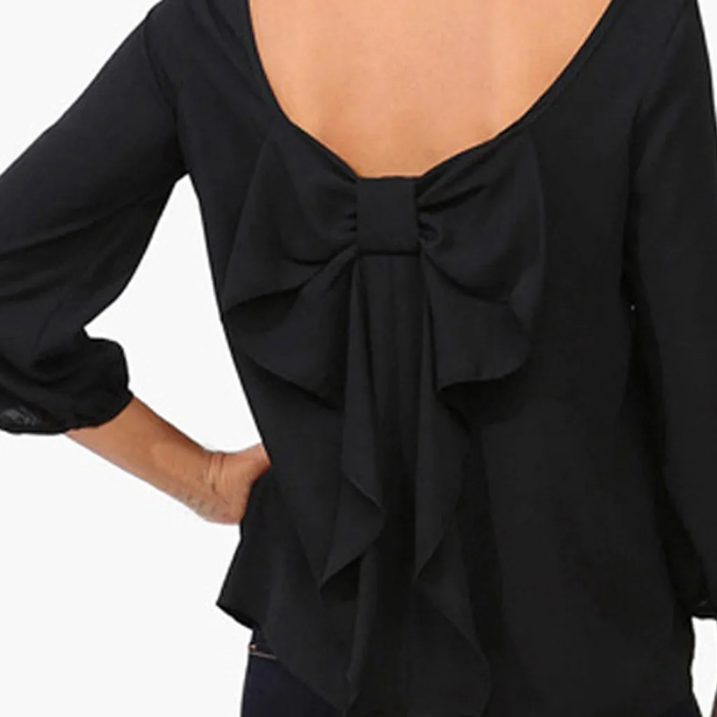 Женский офисный Топ SAGACE однотонный топ с бантом и длинным рукавом милая