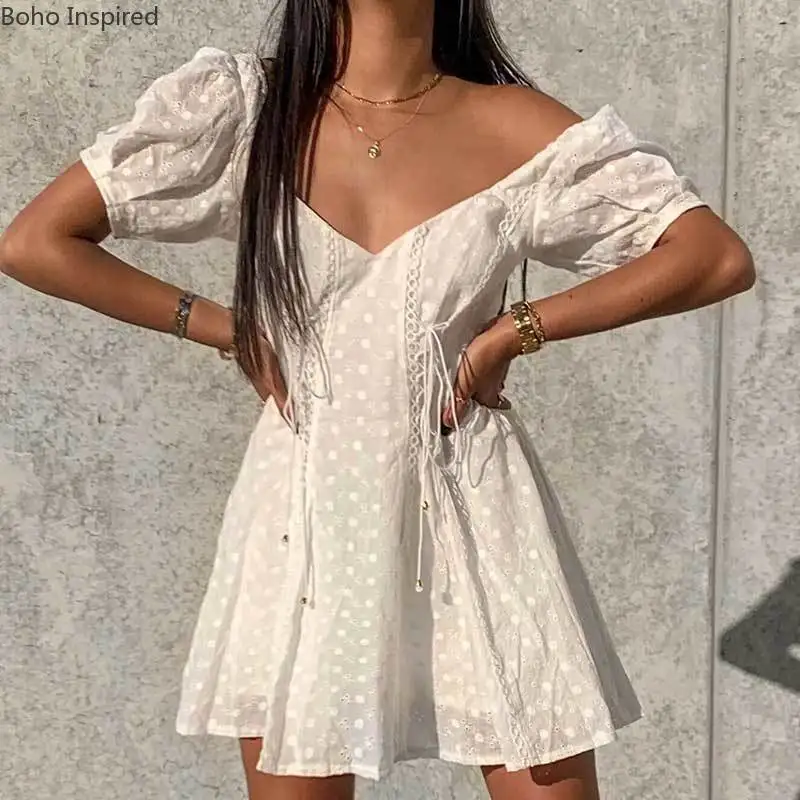 Женское летнее Мини-Платье с V-образным вырезом и вышивкой | Женская одежда