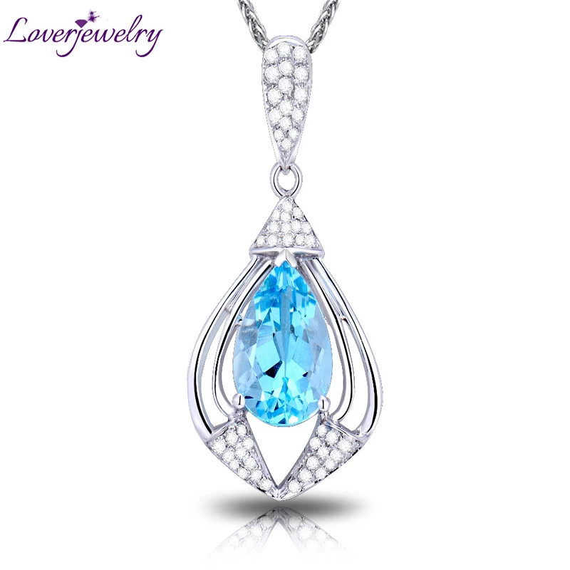 Женский кулон с топазом LOVERJEWELRY однотонный из белого золота 18 карат натуральным