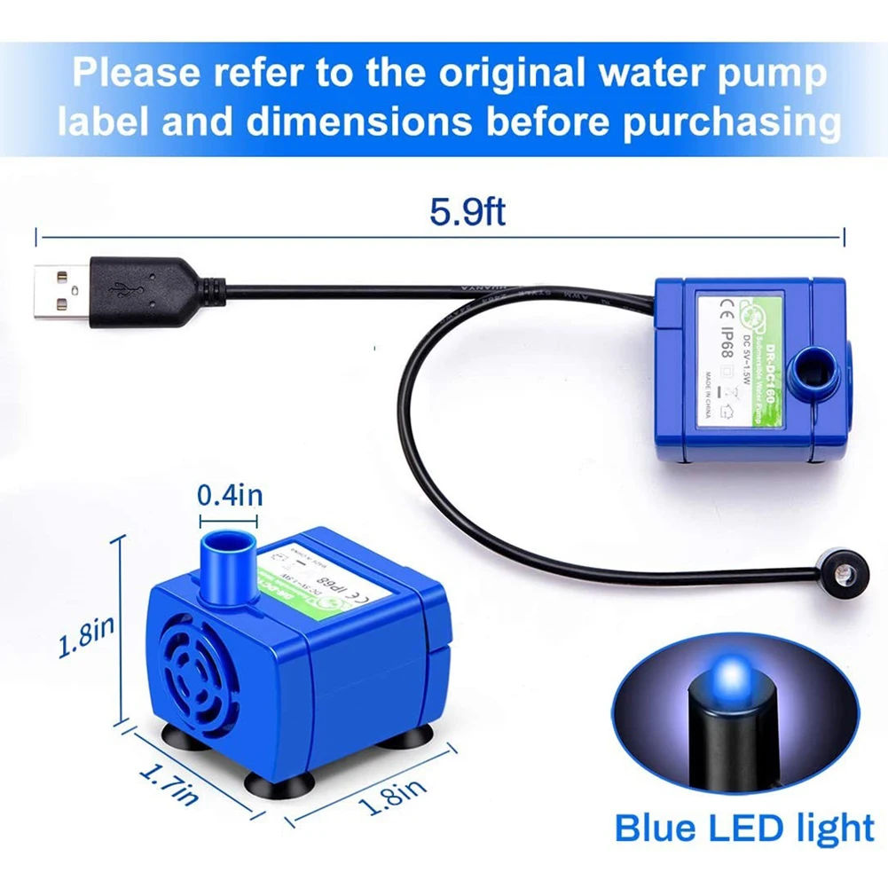 

Pet Water Dispenser Pump LED Light USB Rechargeable Cat Water Fountain Motor Accessories Puppy Automatic Silenced Drinking Bowl