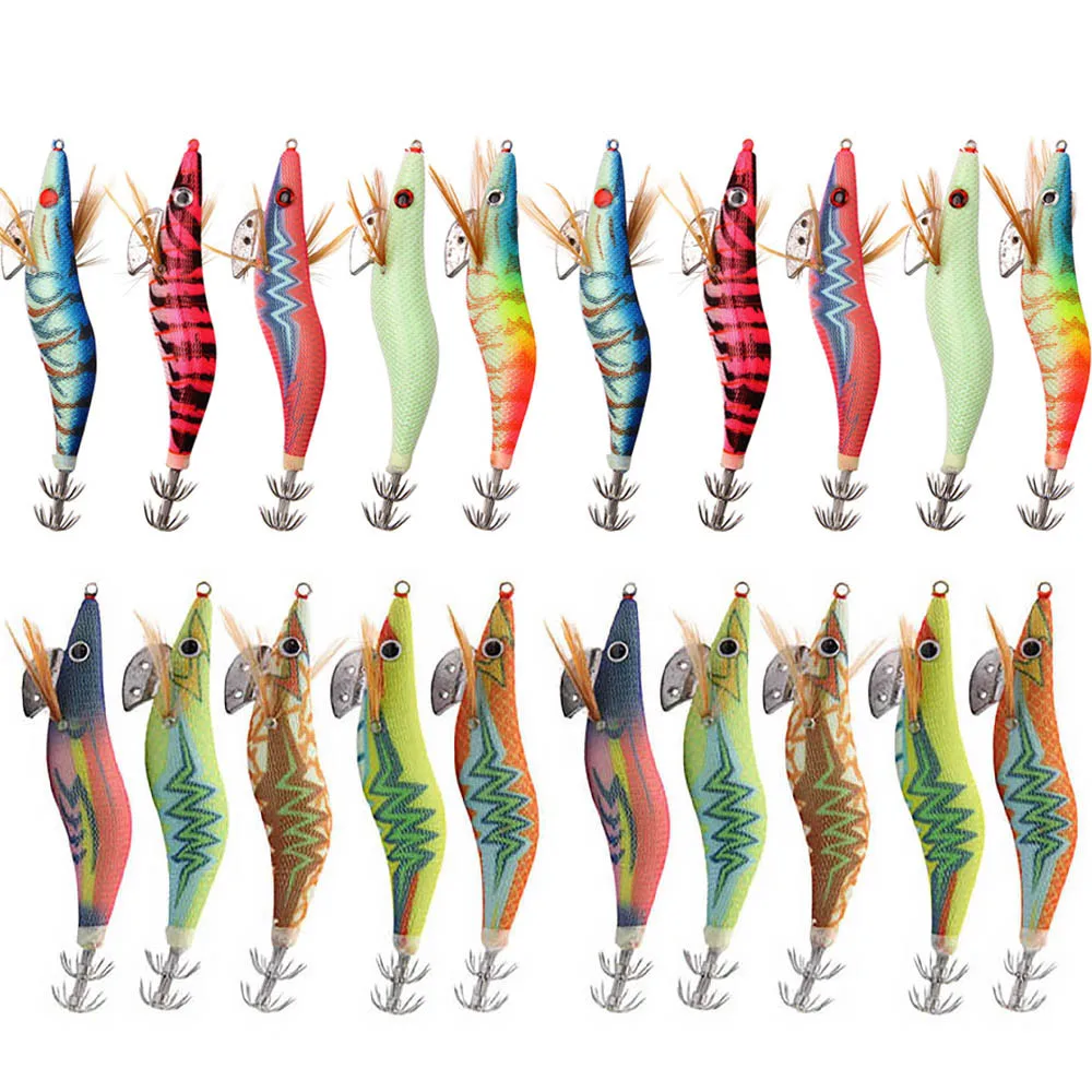 10/20Pcs Squid lures fishing saltwater glow Shrimp Jig heads Wood Bait Octopus 3D Eyes Cuttlefish Artficial wooden baits - купить по