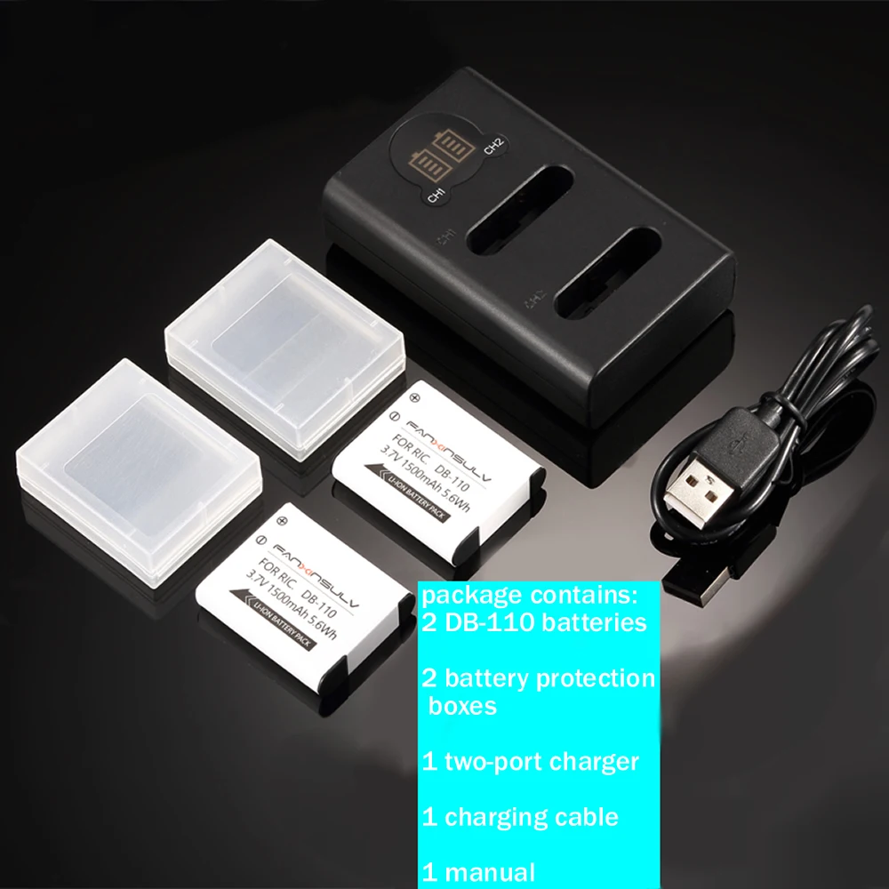 FANXINSULV 2 шт. 110 мАч DB-110 DB DB110 аккумулятор + ЖК USB двойное зарядное устройство для Ricoh GR