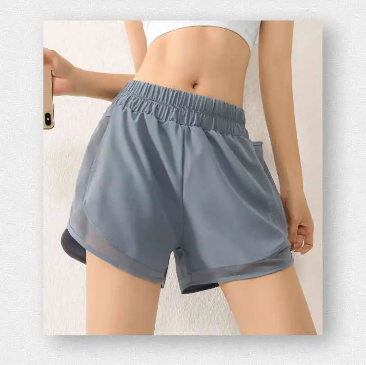 Women's High Waist Stretch Athletic Workout Active Fitness Volleyball Shorts 2 In 1 Running Double Layer Sports Shorts