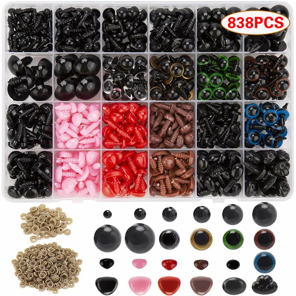 

838 Pcs DIY Doll Eyes Colorful Plastic Crafts Safety Eyes For Teddy Bear Soft Plush Toy Animal Doll Amigurumi DIY Accessories