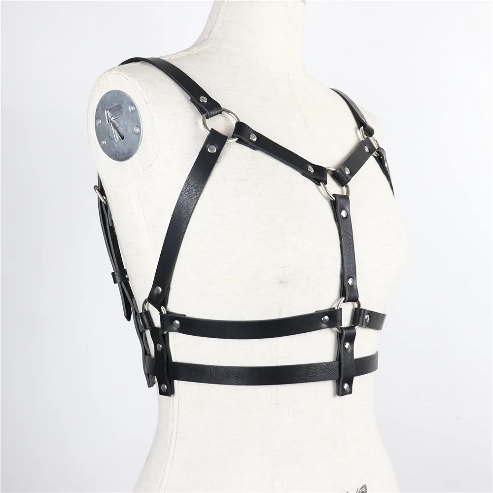 

2021 Fashion Body Harness For Women Gay Gothic Black Leather Bra Harness Bondage Sexy Lingerie Cage Chest Straps Suspender Belts