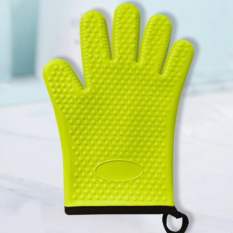 

1 Pair Silicone Glove with Lanyard Kitchen Grilling Gloves Oven Mitts Heat Resistant Non-Slip Cooking BBQ Grill Glove