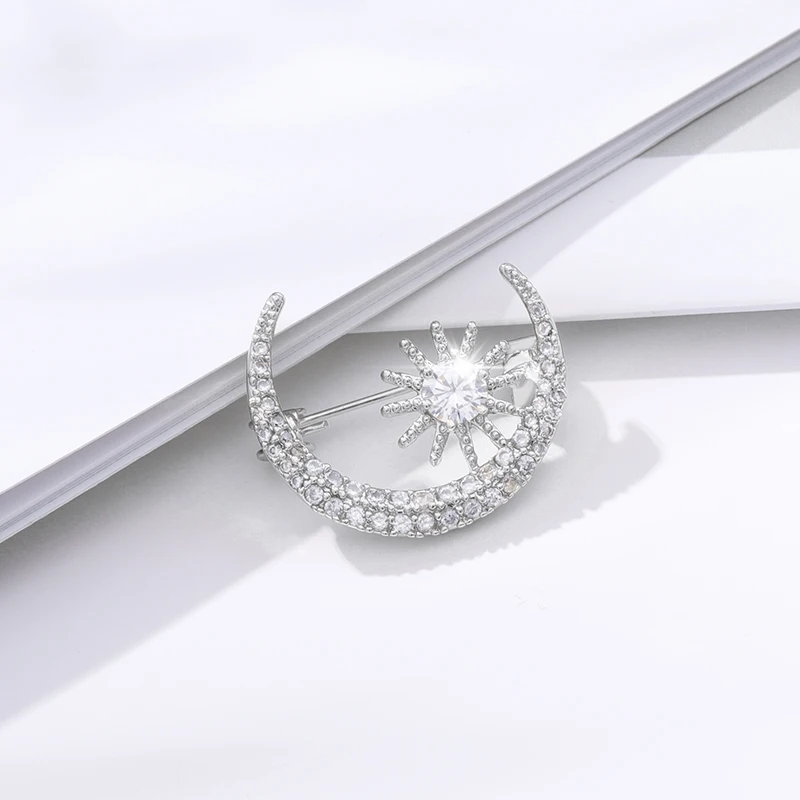 Простая Модная Золотая брошь с Луной и солнцем женские золотые булавки отворотом