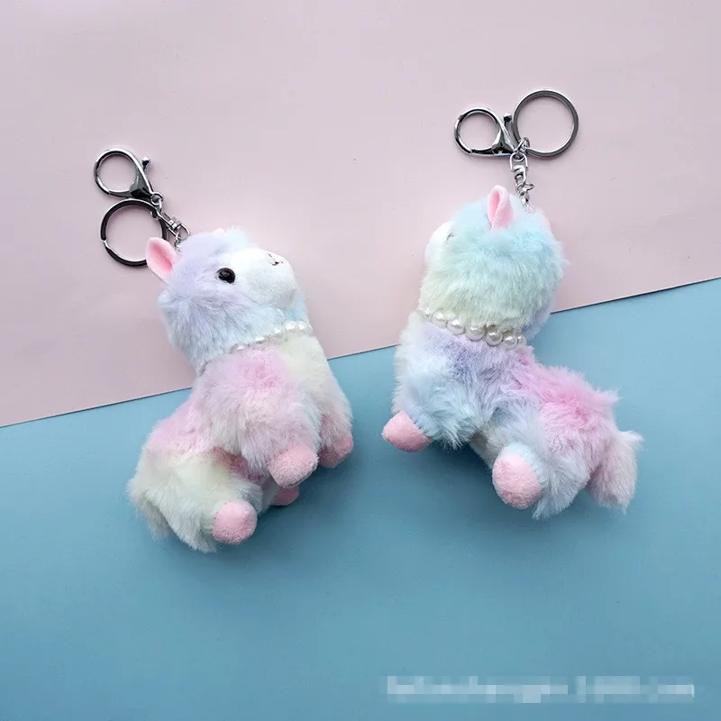 Мультяшный красочный брелок для ключей из альпаки милый с животными мягкая кукла