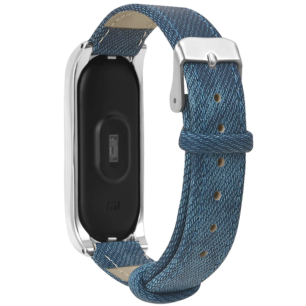 Фото Ремешок для часов Mi Band 4 сменный Ретро стиль джинсовый кожаный ремешок браслет Ремешок для часов Mi Band 4 сменный Ретро стиль джинсовый кожаный ремешок браслет