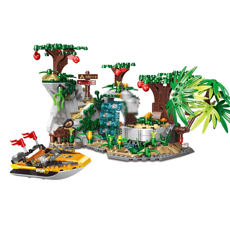 

City Jungle Explore Adventure Camp Tree House Survival tribe off-road vehicle Boat Building Blocks Bricks mini toys Figures kids