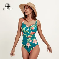 cupshe underwire push up green floral one piece swimsuit sexy women monokini 2021 new girls beach bathing suits swimwear