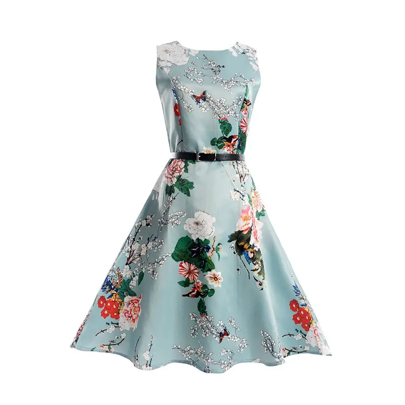 

Little Girls Floral Print Elegant Dress Kids Swing Party Gown Cotton Clothing with Belt Children A Line Casual Dresses