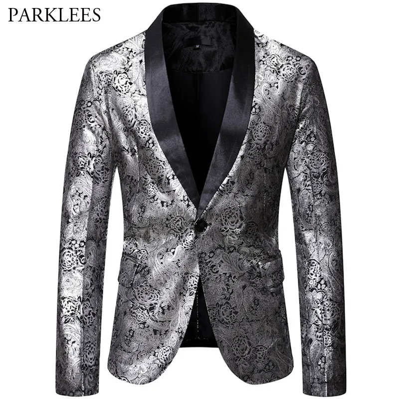 

Мужской Блейзер золотистого цвета на одной пуговице, с рисунком Пейсли, 2020