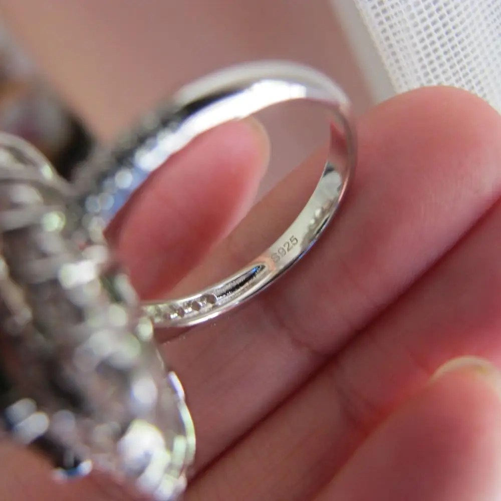 

NEW WOMEN REAL PURE 925 STERLING SILVER AND ZIRCON BIG STONE SYNTHETIC EMERALD DIAMOND RING VINTAGE ANNIVERSARY JEWELRY