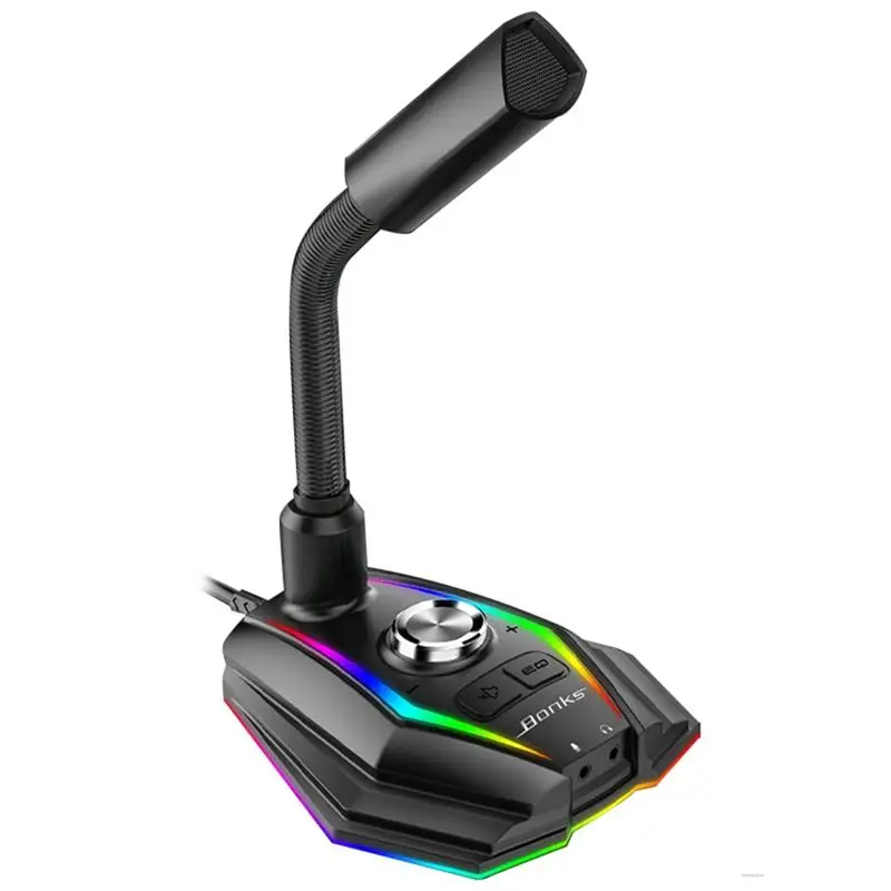 

USB Wired Microphone With RGB Atmosphere Lights Desktop Computer Microphone For Games/ Karaoke/Conference