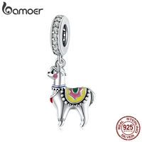 bamoer 925 sterling silver cute alpaca charm for original 3mm bracelet accessories original silver jewelry making scc1737