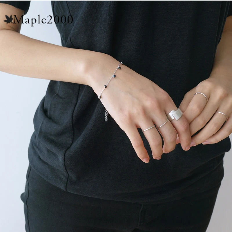 bracelet Simple personality black zircon silver 925 sterling Korean version of the thin chain ladies | Украшения и аксессуары