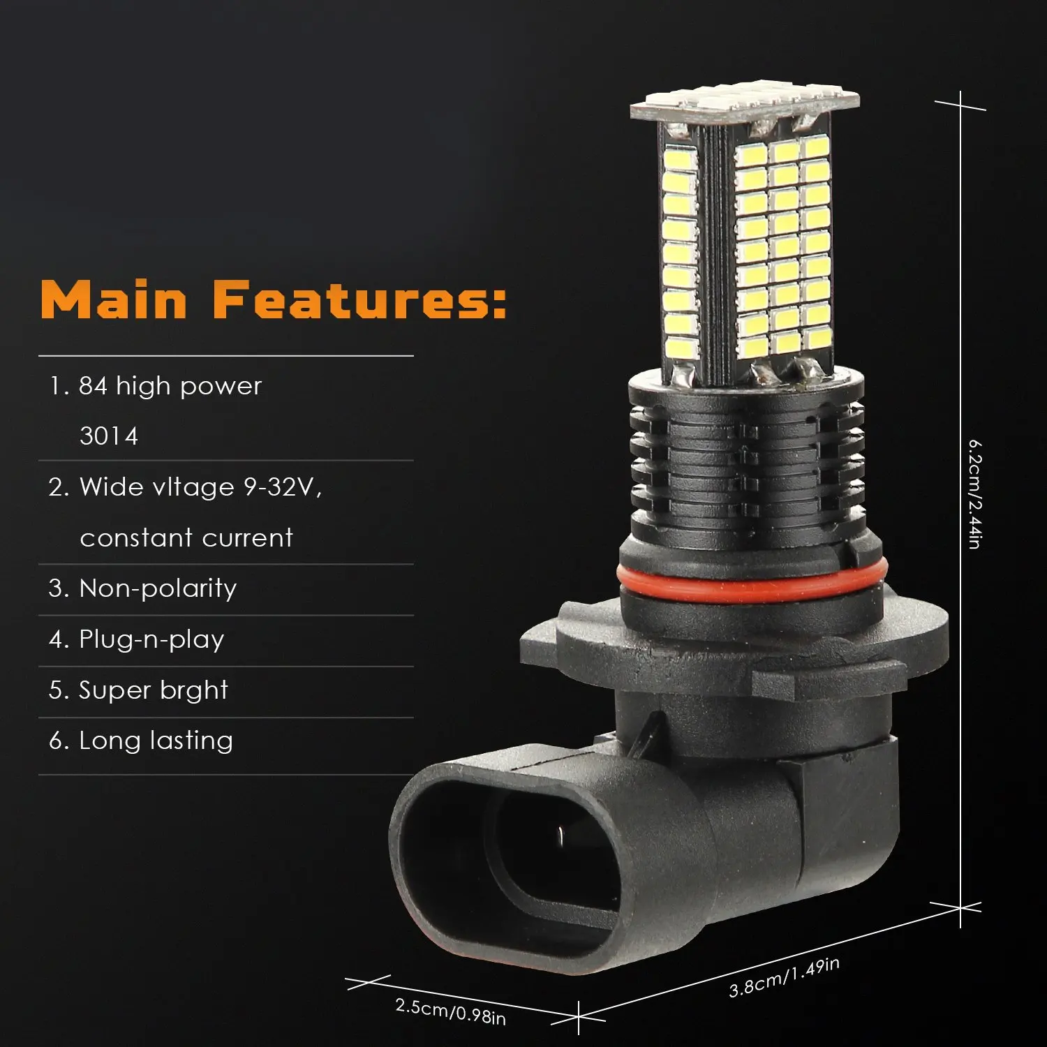 2 шт. LED-лампы для противотуманных фар P13W DRL 3200 люмен Супер яркий 84-SMD 12V 24V Замена для автомобилей грузовиков 6000K Белый.