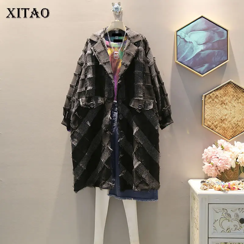 XITAO женские черные сгибы с кисточками Модный женский стиль одна грудь пэчворк