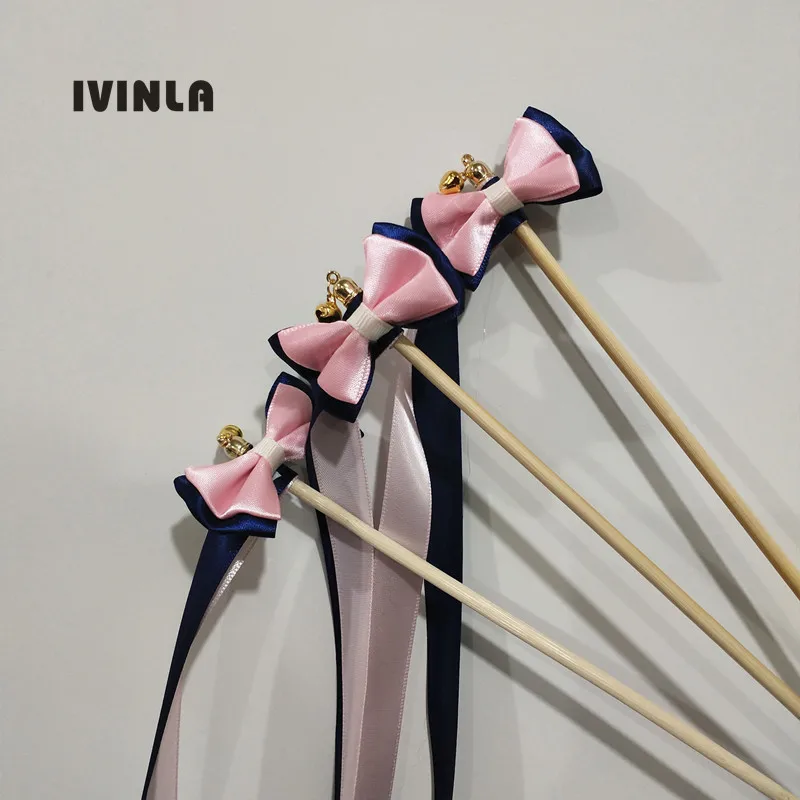 

50pcs/lot Navy and pink wedding ribbon wands with bow ribbon Twirling Streamers,ribbon stick