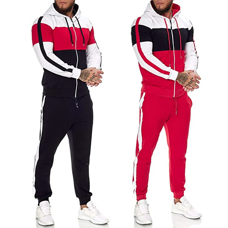 

2021 New Men Set Men's Fashion Tracksuit Casual Sportsuit Male Zipper Hoodies+Pants Sets Man Patchwork Hooded Sweatshirt Suits