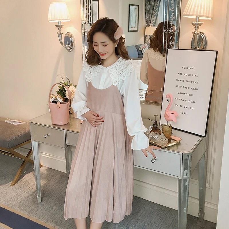 Осенние костюмы для беременных женщин большие хлопковые рубашки с круглым