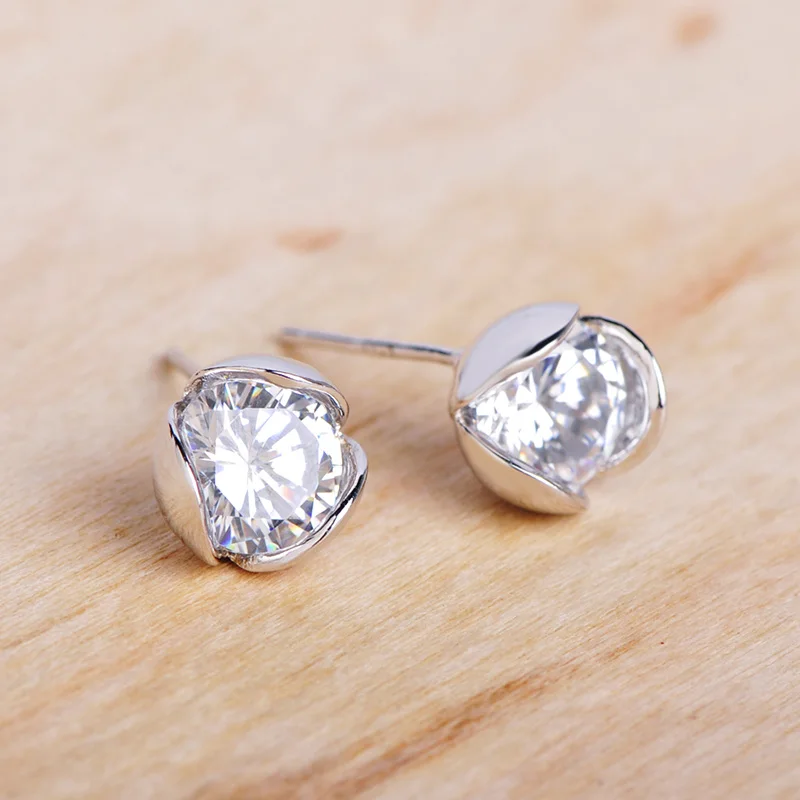 Funmor базовый бутон 925 пробы серебряные серьги-гвоздики циркониевые простые серьги