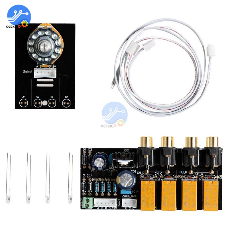 Плата реле селектора аудио входного сигнала 4 канальный переключатель RCA для